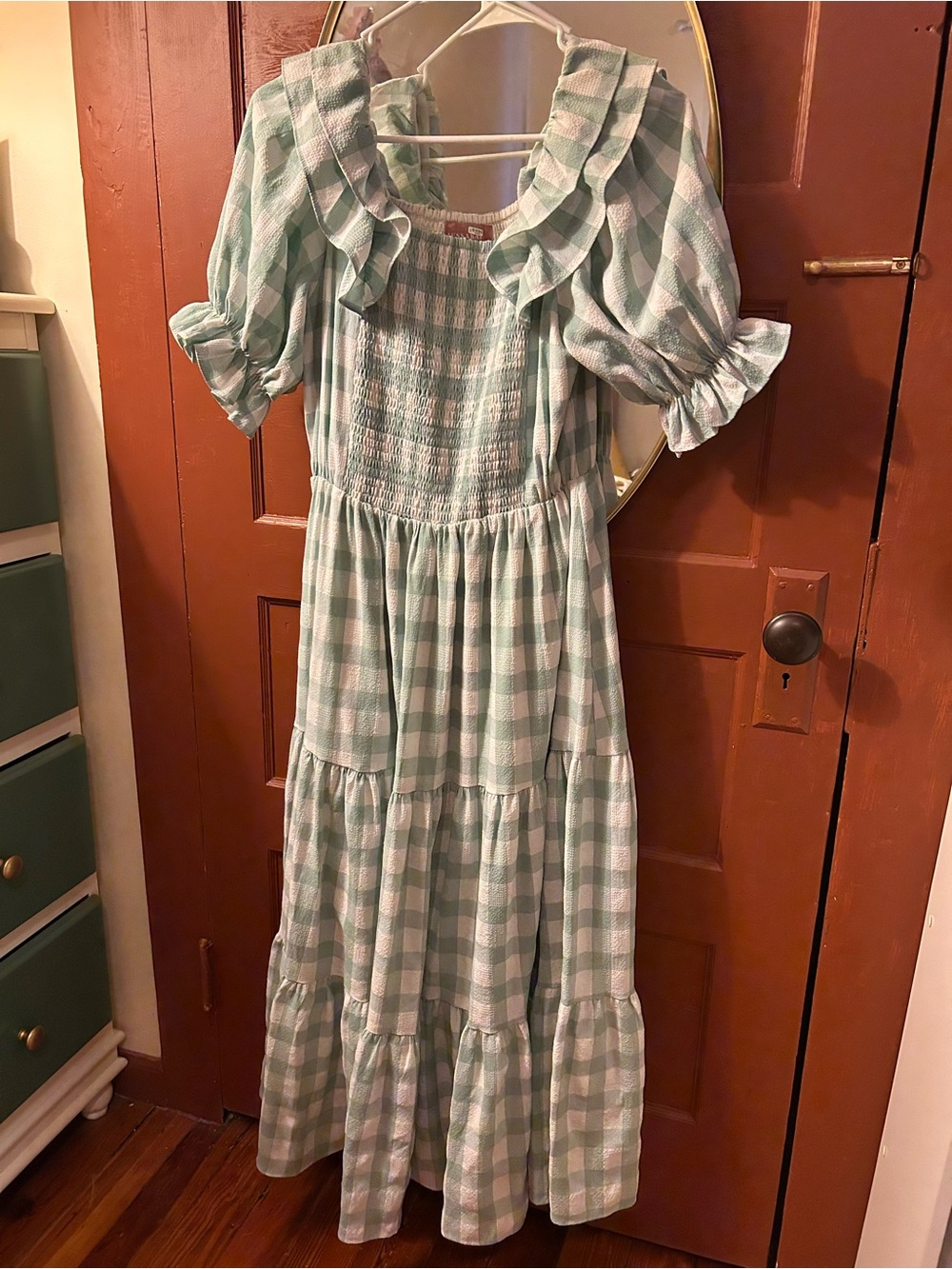 JessaKae Sage Checkered Midi Dress